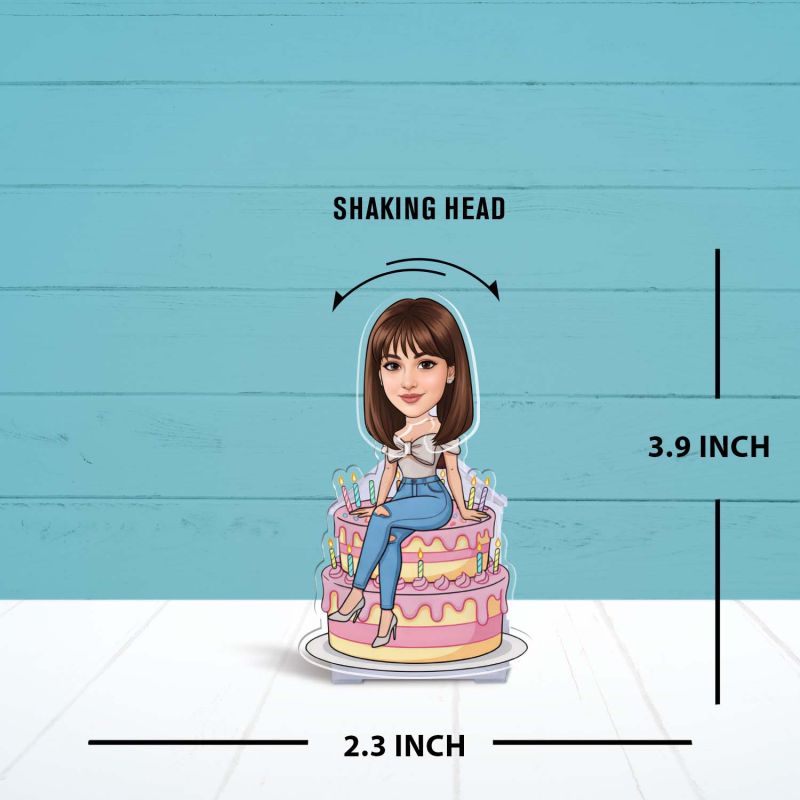 Personalized Birthday Girl Caricature with Solar Powered Shaking Head Feature Custom Face Photo Moving Head Birthday Gift for Bestie, Sister & Girls